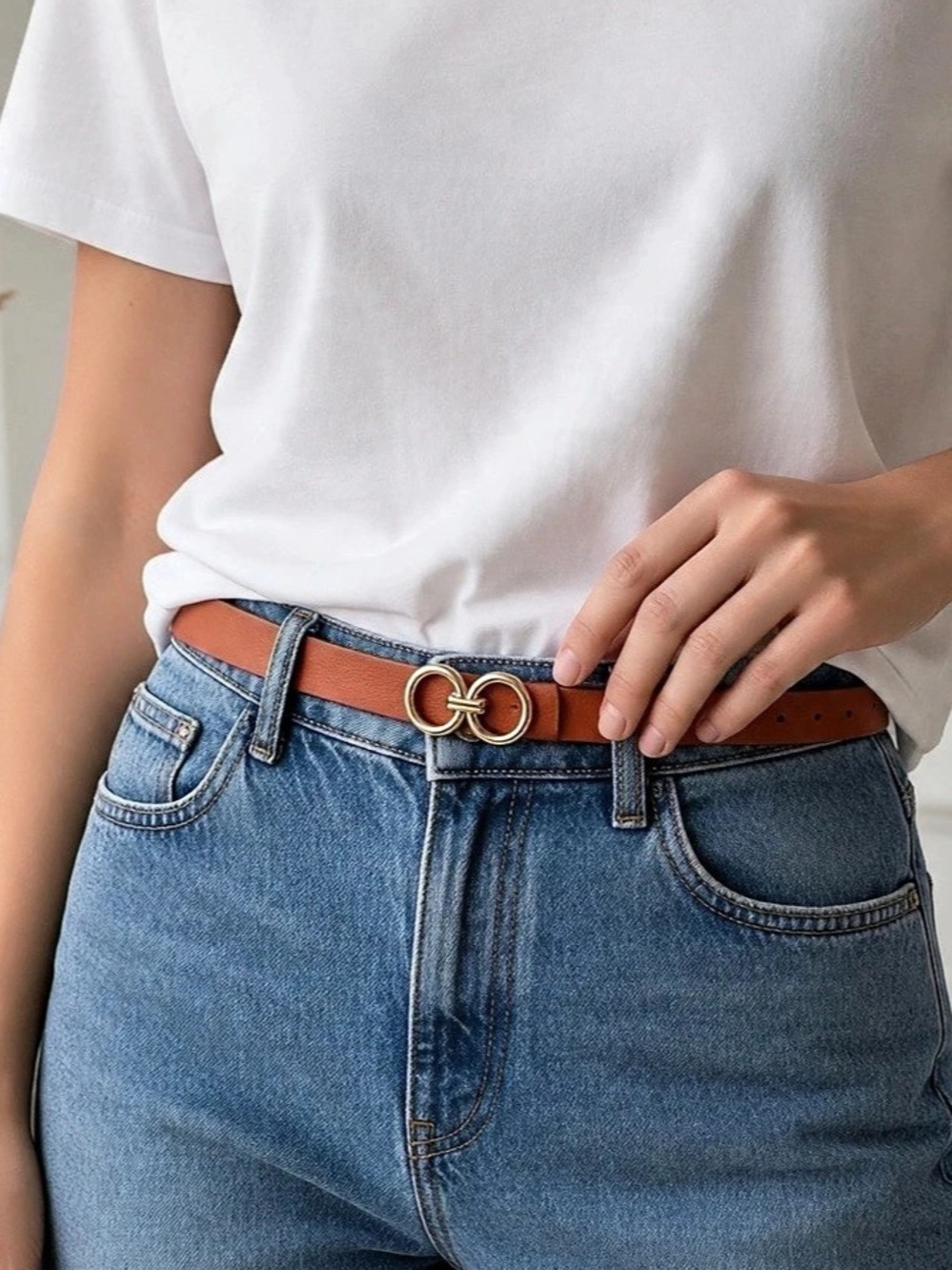 Double Ring Buckle Belt in Saddle Brown
